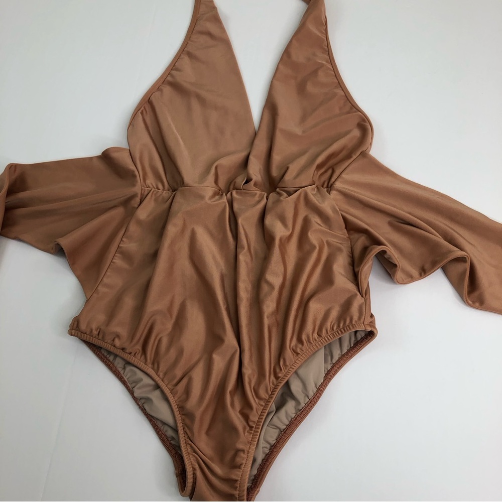 Sculpting Halter One-Piece Swimsuit in Warm Tan - Picture 11 of 16